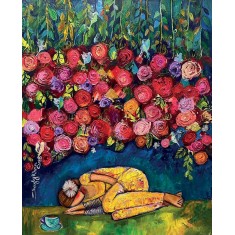 Shazly Khan, Pure contentment under the umbrella of his blessings, 24 x 30 Inch, Acrylic on Canvas, Figurative Paintings, AC-SZK-141